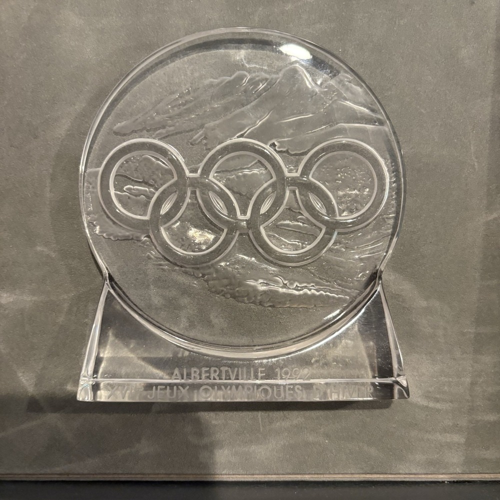 Lalique Crystal paperweight Paper Weight Albertville 1992 Winter Olympics Box